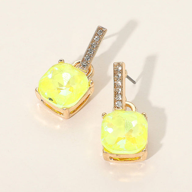 FASHNZFAB Square Stone Dangle Earrings Pink 5