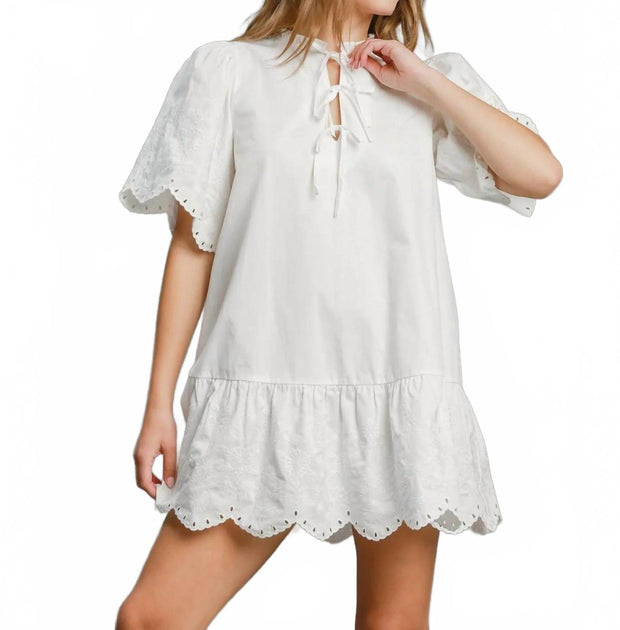 umgee Embroidered Mini Dress In White | ShopSimon