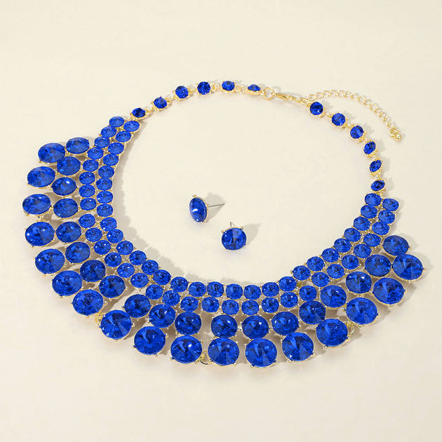 FASHNZFAB Bubble Stone Evening Necklace Blue 6