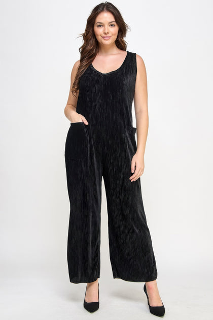 TRUEDAMES Velvet Plisse Overall Jumpsuit Schwarz 1X 2