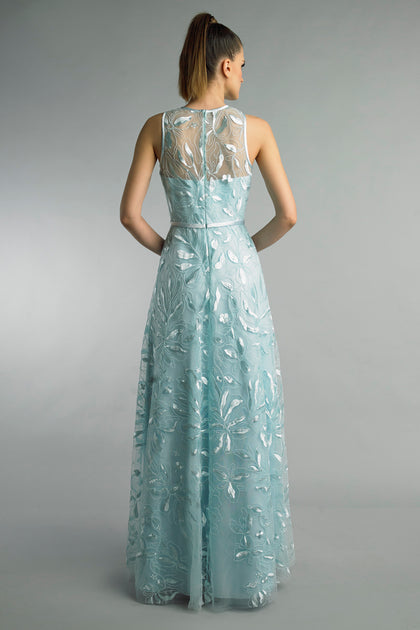 BASIX BLACK LABEL Embroidered Sleeveless Evening Gown Beige US 4 3