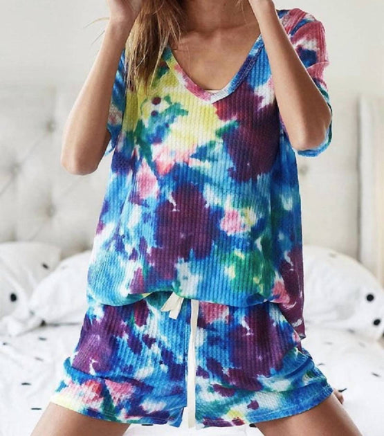 BiBi Waffle Tie Dye V-Neck Top Multi Large 3