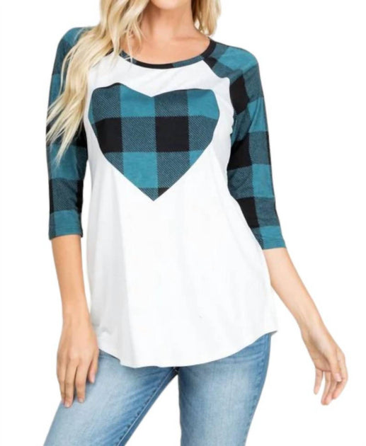 HEIMISH Plaid Heart Raglan Tee White XLarge 3