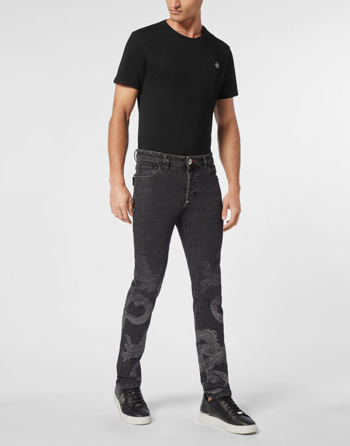 PHILIPP PLEIN Super Straight Cut Denim Trousers Dragon Shadow Multi 31 3