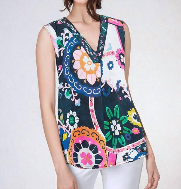 Vilagallo Orianna Suzani Print Blouse Black Large 2