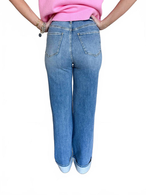 DAZE Kai High Rise Wide Leg Cuff Jeans 4
