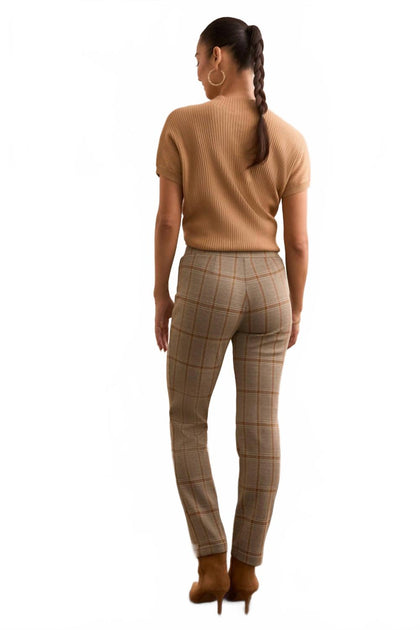 TRIBAL Plaid Knit Ponte Pull-On Ankle Pants Brown Large 4