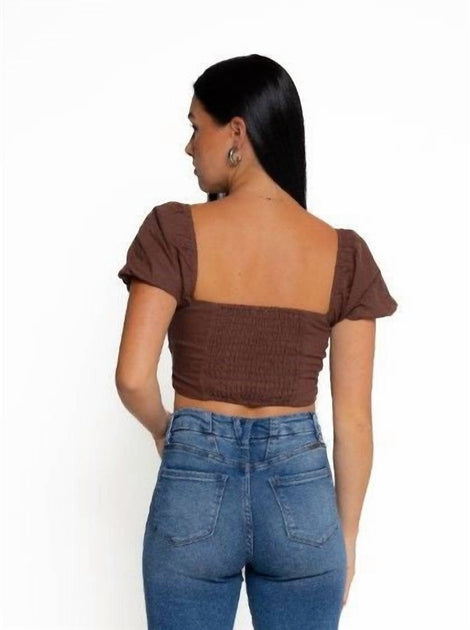 LE LIS Dahlia Cut Out Crop Top Brown Medium 3