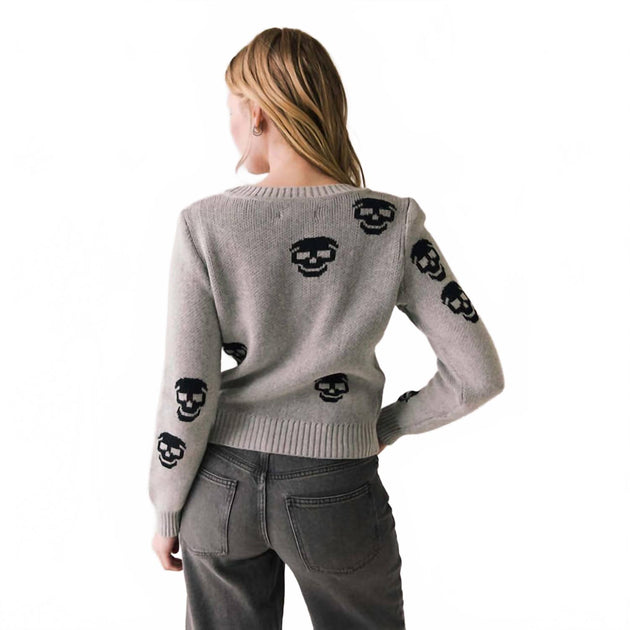 Chaser Tossed Skulls Sweater Grey XSmall 3