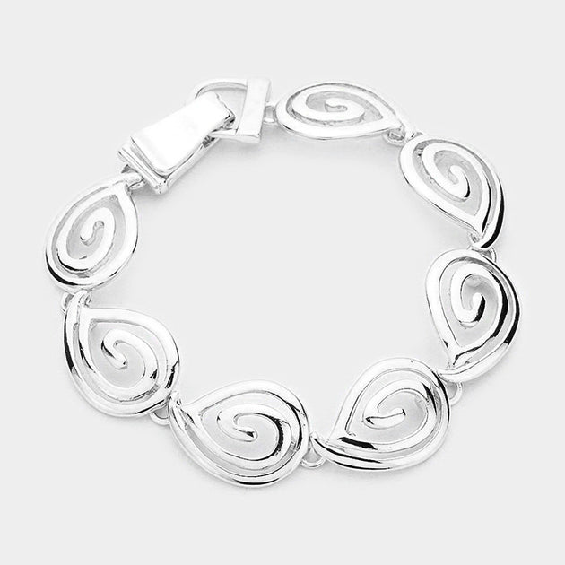FASHNZFAB Swirl Metal Teardrop Link Magnetic Bracelet Silver 2