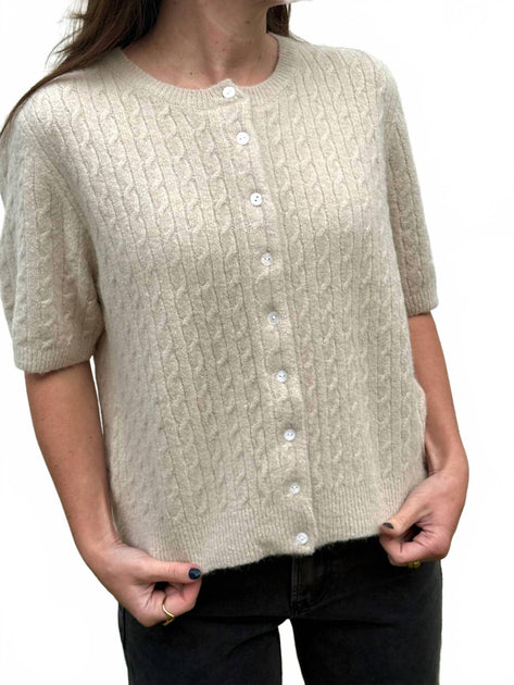 Things Between Paisley Cable Knit Short Sleeve Top Beige Medium 2