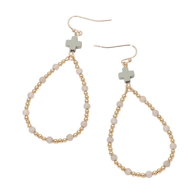 FASHNZFAB Seed Beaded Cross Teardrop Earrings Blue 4