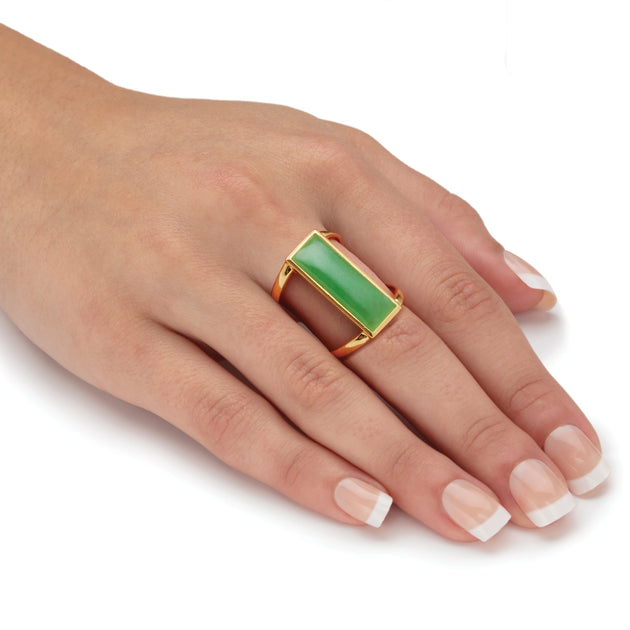  Palm Genuine Jade Gold-Plated Sterling Silver Ring Green US 9 4