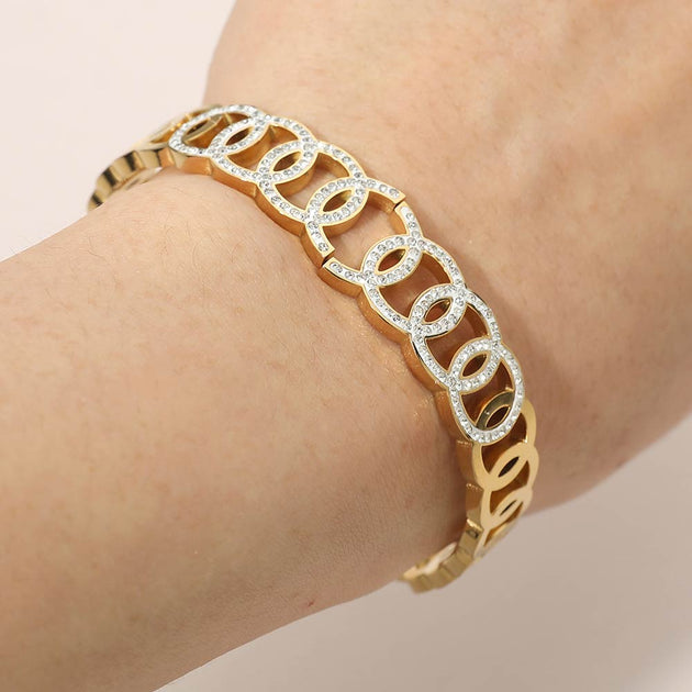 FASHNZFAB Circle Link Hinged Bangle Silver One Size 2