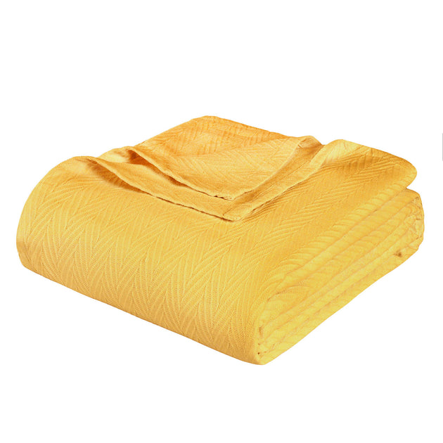 Hivvago King Gold Cotton Woven Chevron Blanket 2
