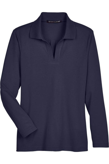 Devon & Jones CrownLux Performance Plaited Long Sleeve Polo Blue XXXLarge 2