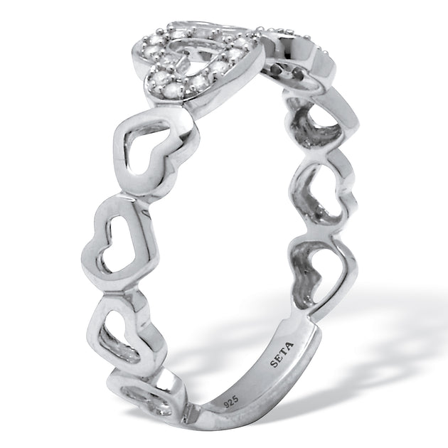 Palm .09 TCW Diamond Sterling Silver Interchanging Hearts Ring Silver US 8 3
