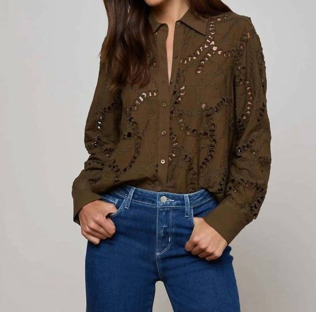 L'Agence Ellery Eyelet Bluse Grün Large 2