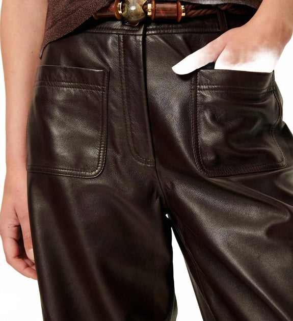 Sessun Manha Leather Pants In Coffee | ShopSimon