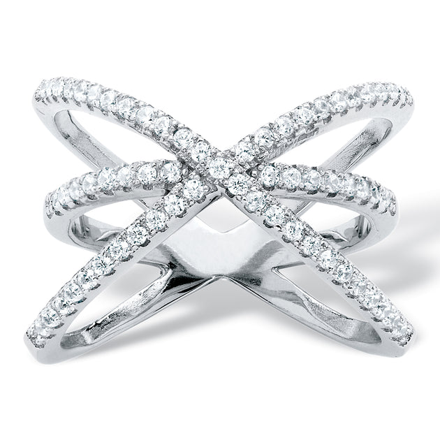 Palm .57 TCW CZ Sterling Silver Crossover Ring Silver US 6 2