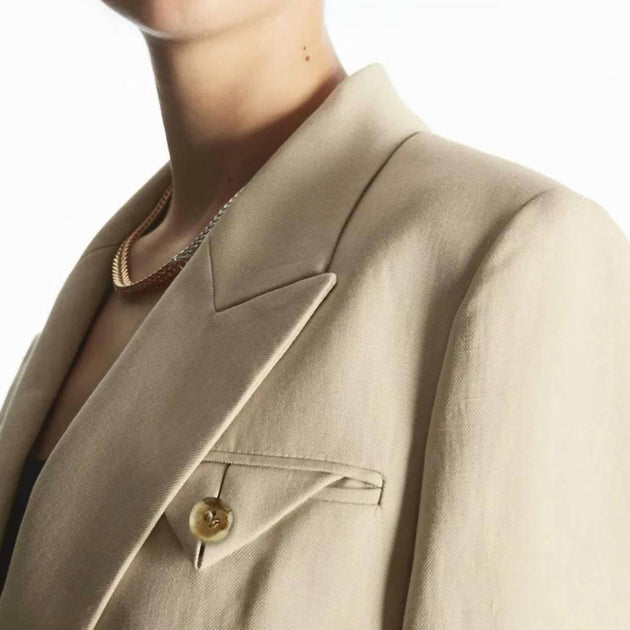 COS Double Breasted Cropped Blazer Beige US 10 3
