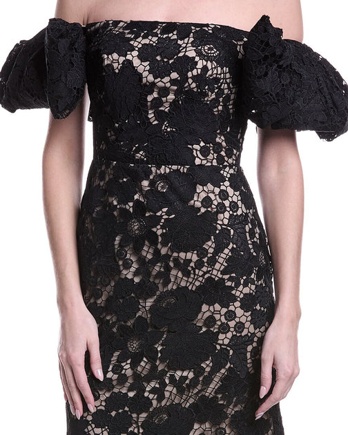 Rene Ruiz Floral Embroidered Gown Black US 2 4