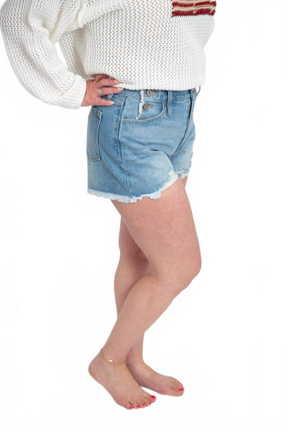 KanCan High Rise Distressed Shorts Blue 30 4