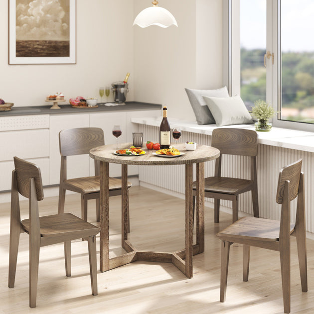 Hivvago 36 Inch Round Wood Dining Table Black 4