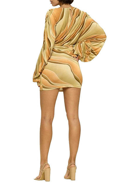 Pearl Marble Ruched Jersey Mini Dress Gold Large 3