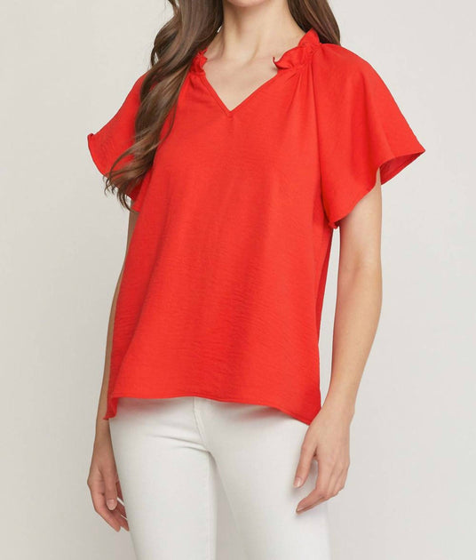 entro Ruffled Flutter Sleeve Blouse Red Small 2