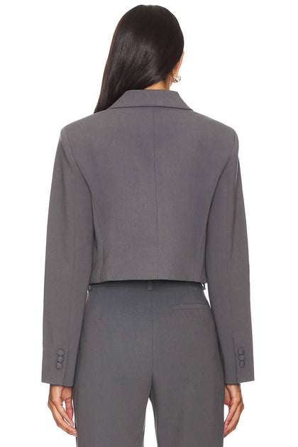 Amanda Uprichard Reggie Cropped Blazer Grey Large 4