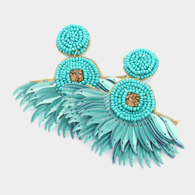 FASHNZFAB Boho Fringe Dangle Earrings Teal Blue 2