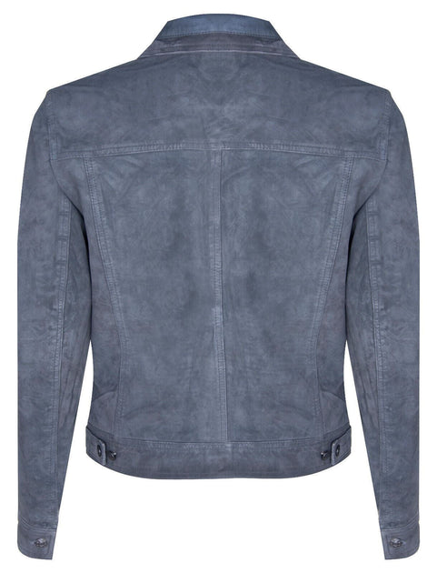 Infinity Suede Trucker Shirt Denim Leather Jacket Grey Small 4