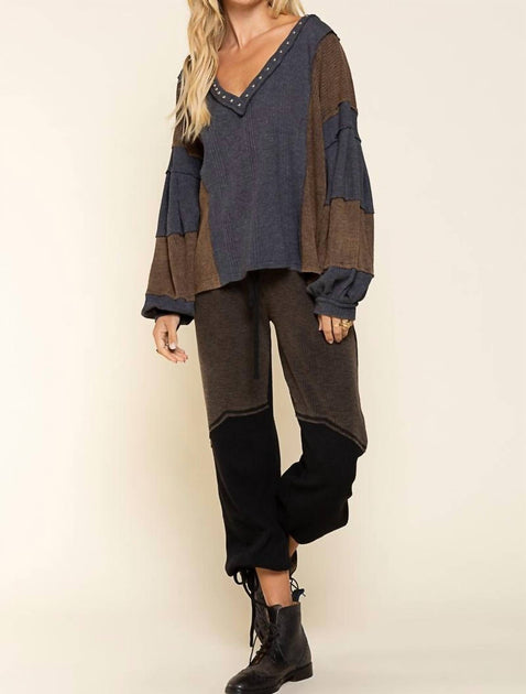 POL Stud Detail Balloon Sleeve Top Grey Large 2