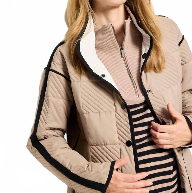 Nic + Zoe Quilted Check Reversible Barn Coat Beige Large 3