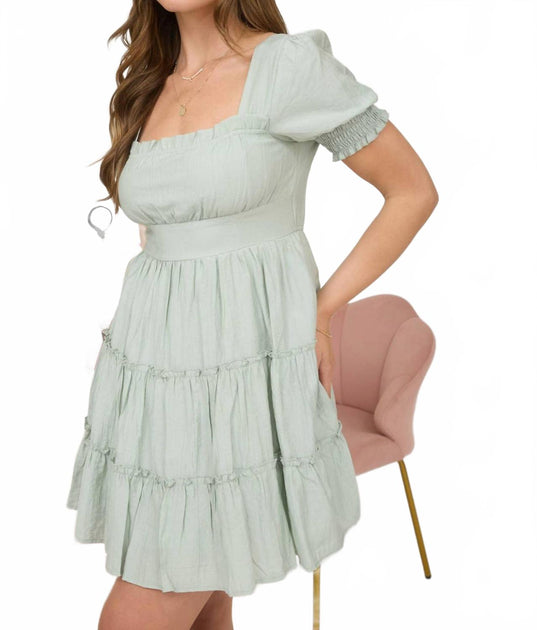 Blu Pepper Square Neck Ruffle Tiered Mini Dress Green Large 3