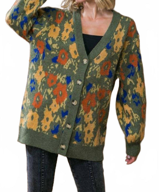 Flying Tomato Sweater Knit Cardigan Green Large 2