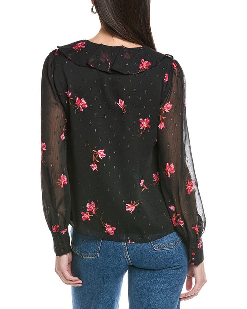 CeCe Ruffle Tie V-Neck Top Black Small 3