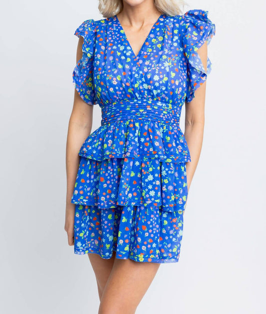 Karlie Summer Fruit Floral V-Neck Dress Blue Large 4