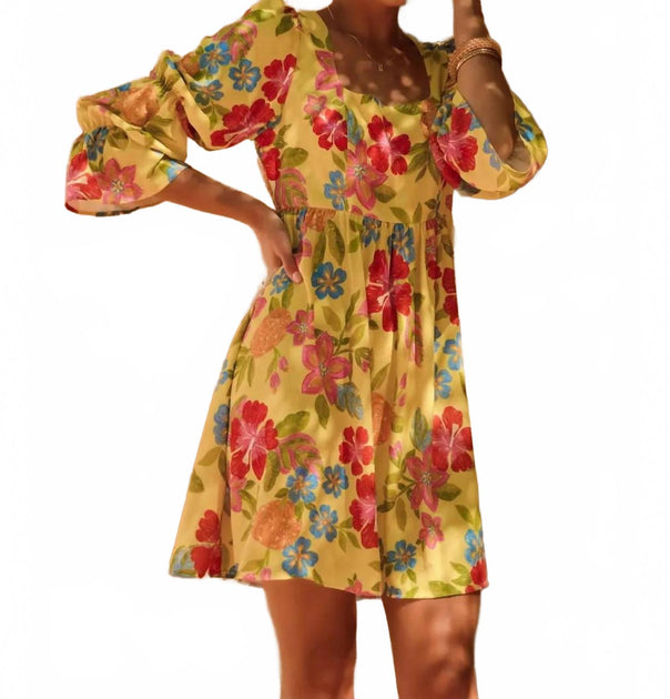 Fashionworks Puffed Sleeve Mini Dress Multi Medium 2