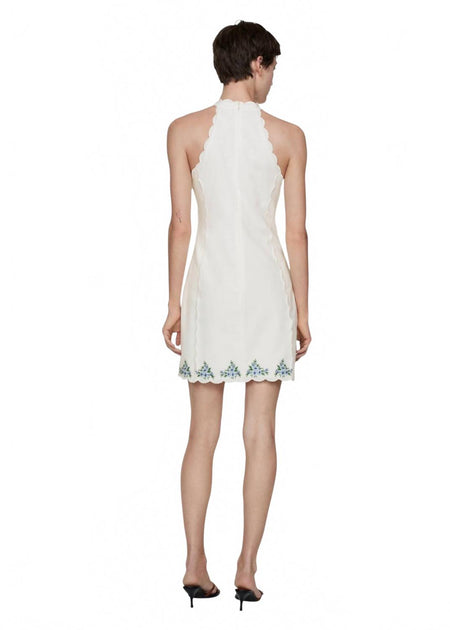 Fate Embroidered Scalloped Linen Dress White Medium 3