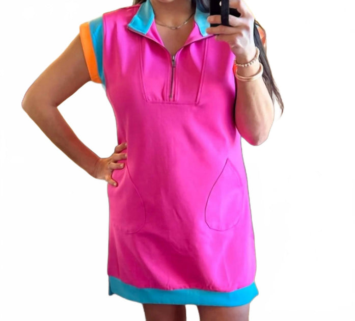 Why Dress Color Block Shift Dress Pink Large 3