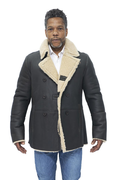 Infinity Kington Men's Shearling Pea Coat Green XS 4