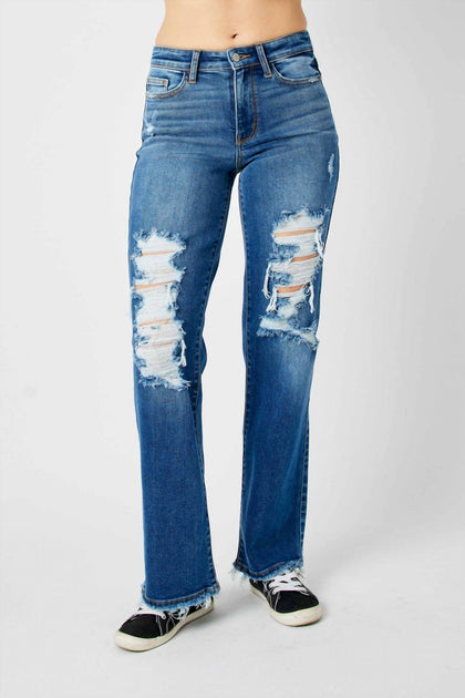 Judy Blue Mid Rise Distressed Dad Jeans Blue 29 2