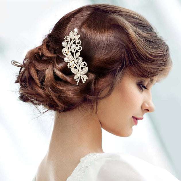 FASHNZFAB Teardrop Leaf Hair Comb Gold 2