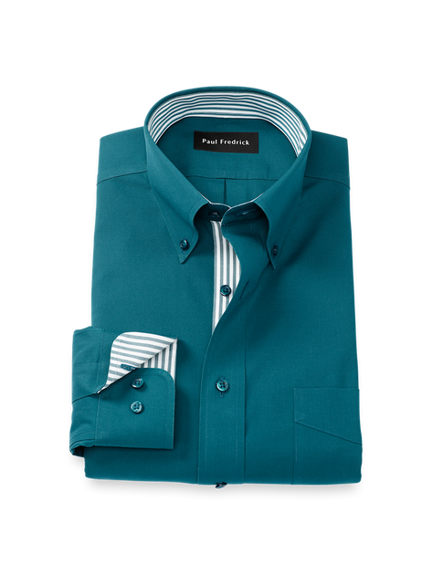 Paul Fredrick Tailored Fit Solid Oxford Hemd Kontrastbesatz Blau US 16 35/36 2