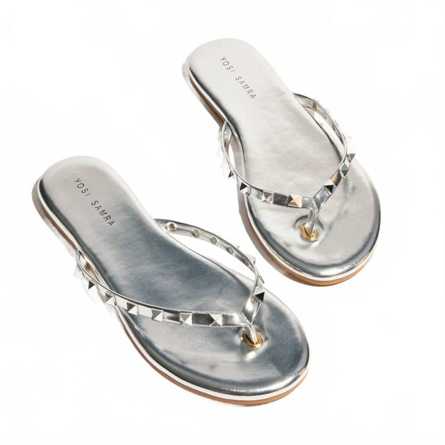 Yosi Samra Rivington Stud Flip Flop Sandals Silver US 8 2
