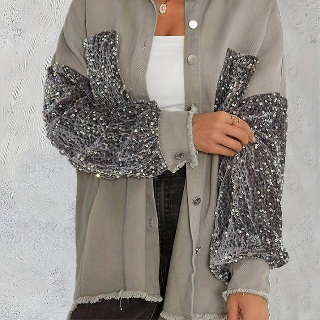Color Theory Sequin Sleeve Shacket Grau Medium 4