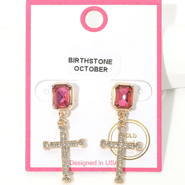 Fashnzfab October Birthstone Cross Drop Earrings Multi 2