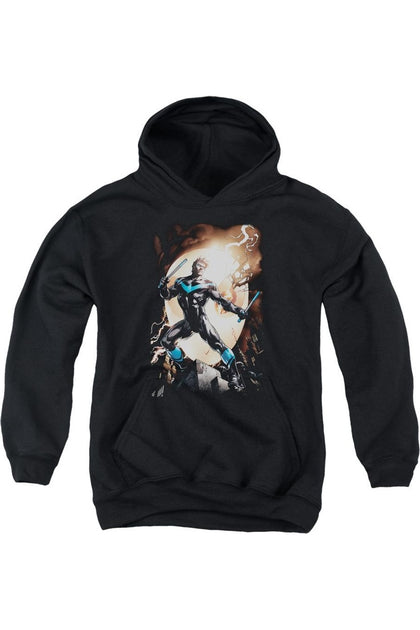 Gildan Batman Nightwing Against Owls Youth Hooded Sweatshirt Black Large 2